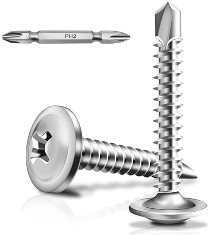 Wavanta 50Pcs Self Tapping Screws for Metal, M4.2 x 25mm Truss Head Self Drilling Screws, 410 Stainless Steel Sheet Metal Screw, High-Strength Quick Tapping Screw with Screwdriver Bit