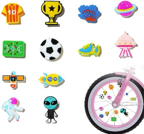 UZYXC Accesorios Bicicleta Niños Reflectores de Radios - Set de 12 Piezas Diseño Alien y Fútbol Ojo de Gato Reflectante, Decoración Montaje Fácil para Niños Niñas, Seguridad en la Oscuridad