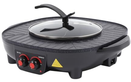 Barbecue électrique 2 en 1 et Hot Pot, poêle multifonction sans fumée pour l'intérieur avec température réglable, pour barbecue coréen, fondue, shabu habu, cuisson pour les fêtes de famille