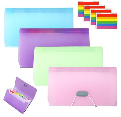 Expanding File Folder, 4 Pcs A6 Portable Accordion Folder with 13 Pocket | File Organiser with Colored Tags, Suitable for Documents Cards Bills Drawing Paper and Receipts (17.8x10.6x3 cm)