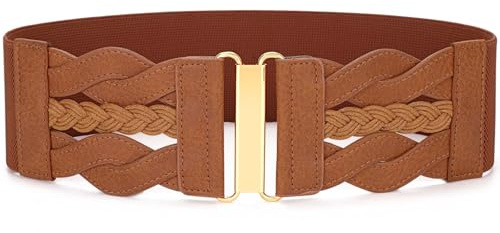 VONMELLI Vintage Cintura Elastica Donna, Ampie Cinture Elastiche per Abiti e Cappotti, Moda Cintura Donna Alla con Fibbia D'Oro Marrone M