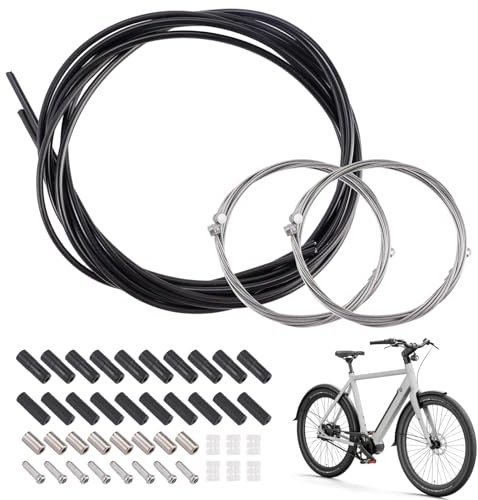 Fahrrad Schaltzug Set, 4 Stück Universal Fahrrad Bremszug und Schaltzüge, mit Bowdenzug Endhülse Endkappen/O-Ring/Außenhüllenzug Schlauch, Fahrradteile Zubehör für Mountainbike und Rennrad, Schwarz