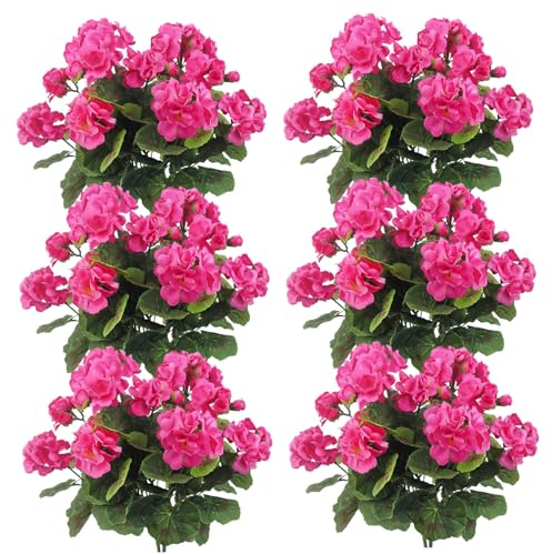 BEAHING 12 st pelargon konstgjorda blommor realistiska 35 cm silkesblomma för utomhus trädgård uteplats gravd kyrkogårdsvas bordsdekor ros röd