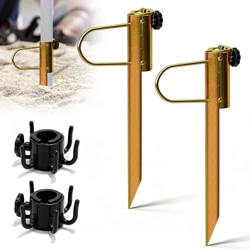 2 pezzi porta ombrellone, supporto per ombrellone da prato, per ombrelloni, picchetto con gancio, ombrellone da spiaggia, sabbia ancora, in ferro zincato, per ombrelloni con diametro di 22 – 32 mm