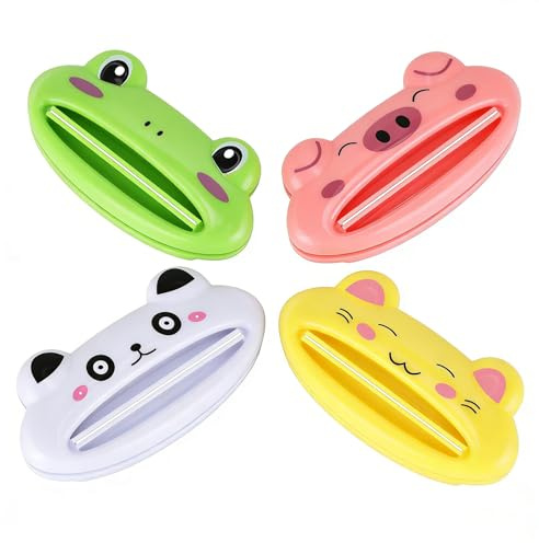 Spremi-dentifricio, confezione da 4 provette con simpatici cartoni animati a forma di animale, dispenser di dentifricio, clip in plastica per dentifricio e crema per le mani, per il bagno