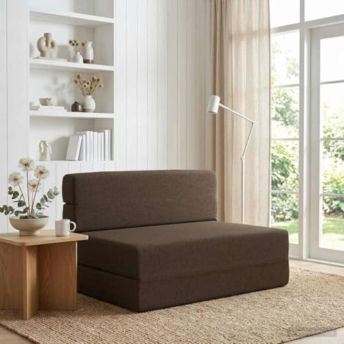 Augerqir Fällbar soffa, säng, brungrått, 100 x 80 x 60 cm, tyg, 2-i-1-bäddsoffa med avtagbart överdrag, vikbar stoppningssats för vardagsrum och kontor, bekväm soffa med sovfunktion och