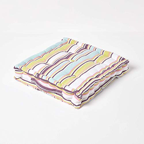 Homescapes gestreiftes Sitzkissen 50 x 50 cm Stuhlkissen Osaka Multi, Sitzerhöhung Stuhlauflage, 100% Reine Baumwolle mit Polyester Füllung