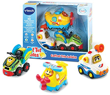 VTech - Tut Tut Bolides, Coffret Trio Loisirs, 3 Voitures Interactives, Avion À Hélices, Voiture De Police Et Quad, Jouet Musical Et Sonore, Cadeau Enfant De 1 an À 5 Ans - Contenu en Français
