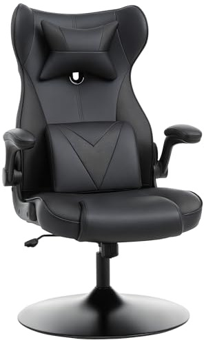 Vinsetto Video Game Chair with Lumbar Support, Racing Style Home Office Chair, Computer Chair with Swivel Base, Flip-up Armrest and Headrest, Black