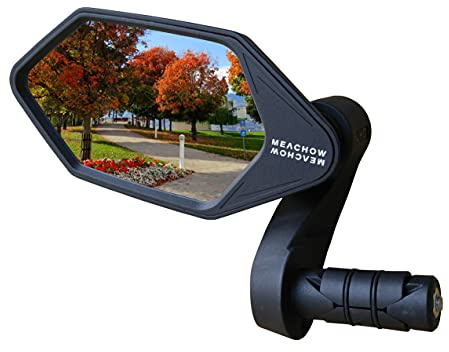 MEACHOW New Bar End Bike Mirror, Crystal UHD Automotive Grade Glass Lens E-Bike Mirrors, Scratch Resistant, Safe Rearview Mirrors, (Blue Left Side) ME-022LB