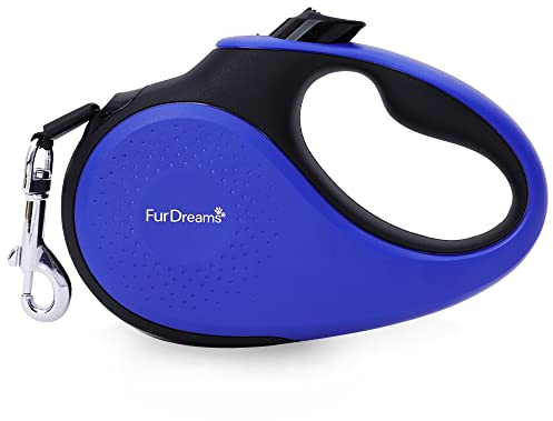 FurDreams Correa retráctil para perro – Correa extensible de alta resistencia (5M) | Mango antideslizante con control de bloqueo | nailon resistente sin enredos (azul, pequeño)