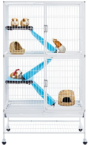 Yaheetech Rolling 2-Story Ferret Cage Small Animal Cage for Chinchilla Adult Rats Metal Critter Nation Cage w/ 2 Removable Ramps/Platforms White
