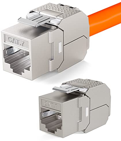 HB-DIGITAL 2x CAT 7 Keystone RJ45 Modul Buchse für starre LAN Kabel 10 Gbit/s AWG 22-24 werkzeuglos LSA vollgeschirmt STP vergoldete Kontakte für Patchpanel Netzwerkdose