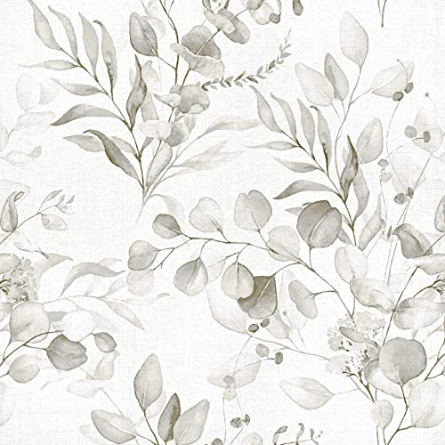 Naphite Floral Wallpaper Peel and Stick Wallpaper for Bedroom Grey Floral Boho Contact Paper for Cabinets Drawer Self Adhesive Removable Farmhouse Contact Paper Eucalyptus Leaf Nursery 17.3inW 393inL