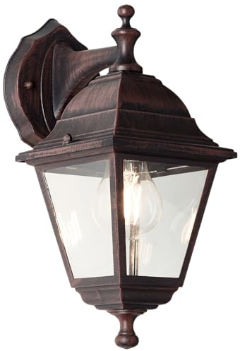 Lampada da parete per esterni Lightbox vintage con parapioggia in vetro - a sospensione - applique da esterno color ruggine per l'ingresso di casa - 31 x 14 x 19 cm - E27, max. 60 W - in metallo/vetro