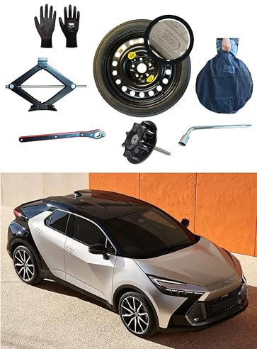 Kit Roue de secours 17 compatible avec Toyota C-HR avec Cric, Clé, Vis, Gants et Sac
