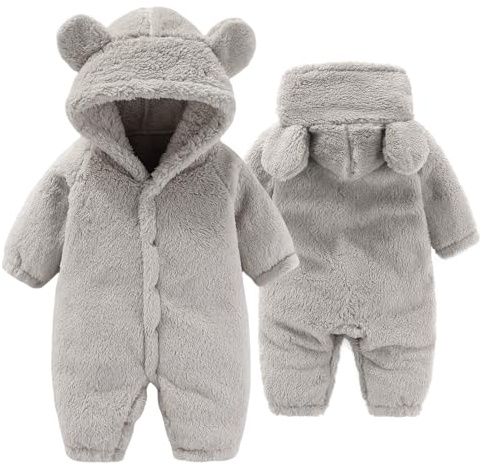 Yaopelky Snödräkt för Nyfödd Baby, Fleece Sparkdräkt Med Huva, Vintervarma Ytterkläder för Flickor, Pojkar 0-12 M