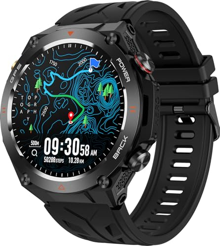 Smartwatch Herren Damen GPS Laufuhr Herren Militär Uhr mit Kompass Barometer Fitnessuhr Telefonfunktion Schlaftracker Fitness Tracker Schrittzähler Uhr Outdoor Sportuhr Pulsuhr Blutdruck