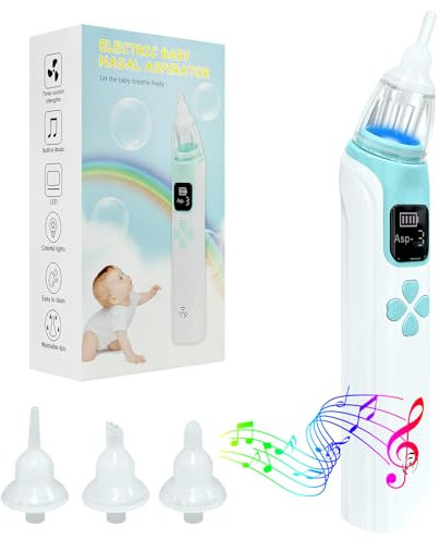ALEENFOON Baby Nasensauger, Wiederaufladbarer Nasenreiniger mit 3 Saugstufen, 4 Silikonaufsätze, Licht, Musik, Anti-Rückfluss Baby Nasenreiniger Staubsauger Elektrische Nasensauger