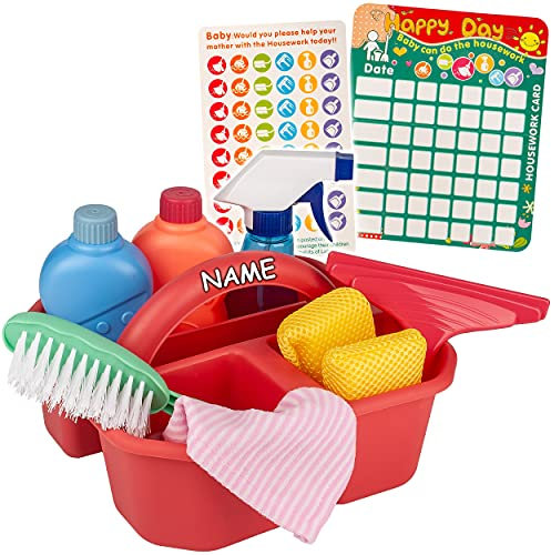 alles-meine.de GmbH 10 TLG Set Putzset & Reinigungsset - inkl. Name - Putzeimer - Fensterputzset - Kinderputzset Rollenspiel - Schwämme Sprühflasche Besen Kinderputzset Kinderr..