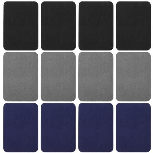 Wanmu Premium Flicken zum Aufbügeln, 12 Stück Mehrfarbige Aufnäher zum Nähen für Kleidung Innen & Außen, Stärkster Kleber Baumwoll Kleidung Reparatur Dekorationsset (Schwarz, Dunkelblau, Hellgrau)
