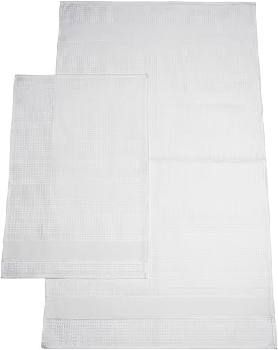 Filet - Set 2 Badetücher aus Waffelfrottee mit Band aus Aida-Stoff zum Besticken, Größe Gesicht 66 x 114 cm und Gästehandtuch 44 x 66 cm, Made in Italy, Weiß
