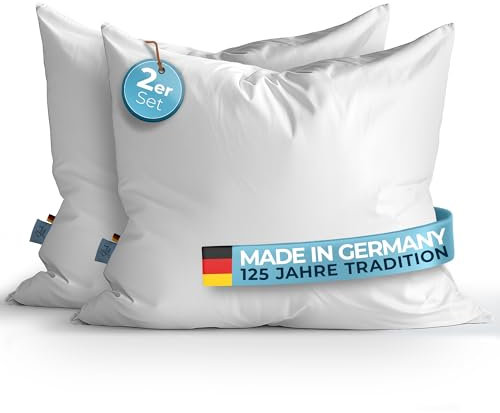 Glückstoff® Daunenkissen 80x80-2er Set [Made in Germany] - Hochwertiges Kopfkissen mit 100% Daunen & Federn - Ergonomisches 3 Kammer Daunenkissen - Schlafkissen Federkissen- Kissen mit Federfüllung