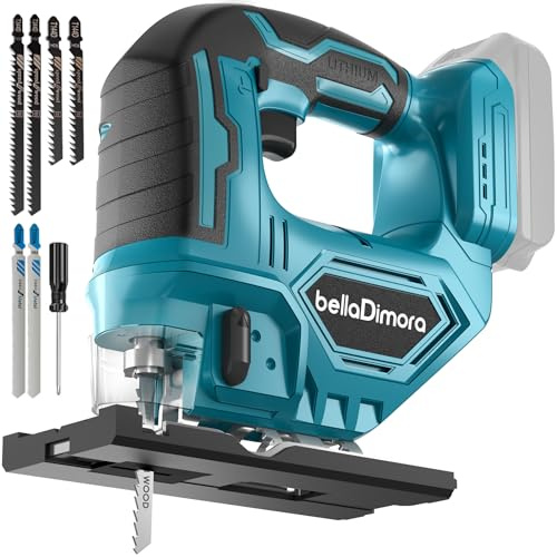 bellaDimora Jig Saw Compatible with Makita 18V Battery - Cordless Jig Saw with Built-in LED Work Light, 45 Deg Bevel, 3 Orbital Settings for Straight/Bevel Cutting & Metal(No Battery)