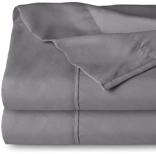 Yorkshire Bedding Flat Sheet Super King 100% Egyptian Cotton 200 Thread Count Hotel Quality Grey Bed Sheets 2 Pack