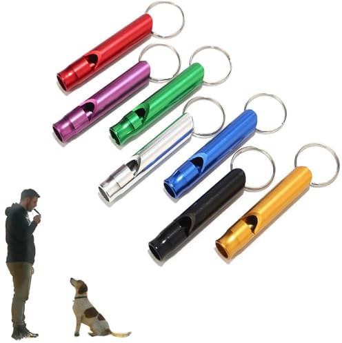 YESHLiky 7 Pcs Dog Training Whistle for Recall, Lightweight Alloy Training & Behaviour Aids for Dogs, Portable Outdoor Emergency Whistle with Keychain (Random Colors, 7 Pcs)
