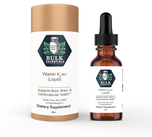 Bulk Essentials Organic Vitamin K2 MK-7 Drops with MCT Oil – 100 mcg K2 for Bone & Cardiovascular Health – USA Made K2 Vitamin Supplement for Women & Men – Non-GMO & Gluten-Free, 30ml