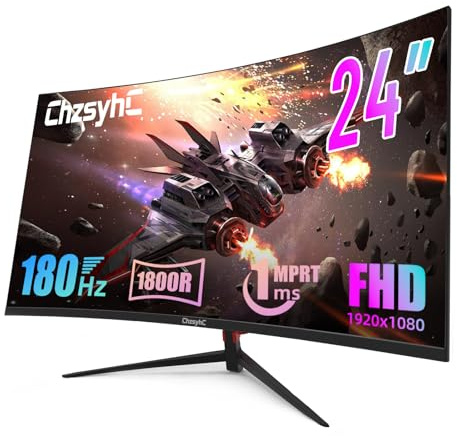 ChzsyhC 24 Curved Gaming Monitor 180Hz Curved Gaming Monitor 1800R Curved Gaming Monitor, MPRT 1ms, FHD(1920×1080p), Freesync, HDMI2.0, DP1.4, VESA Mount (HDMI Cable Included)
