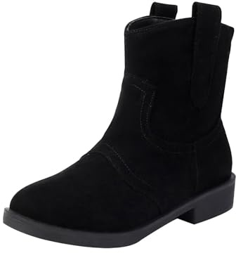 Bottines à talons pour femme - Bottines plates à enfiler - Bottes courtes - Bottes d'hiver - Automne et hiver - Bottes de transition - Grandes tailles - Bottes de neige, Noir , 44 EU