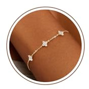 ZHESHY Bracelet Femme Argent 925 Or 14k Plaqué Or Réglable Bracelets Avec Trefle à 4 Feuilles Croix Chretienne Coeur Zircon Cubique Bracelets Amitié Fantaisie Bijoux Cadeau Anniversaire Femmes Fille