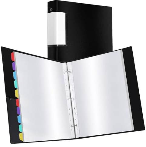 Thboxes Ring Binder Display Folders, A4 Presentation Ring Binder Folders | Folder File Clear Plastic Sleeves with 80 Punched Pockets and 10 Colorful PP Divider Pages for School and Offices