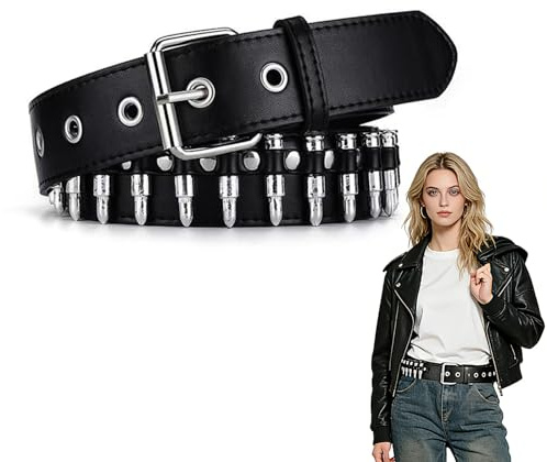 Modurio Studded Bullet Belt - Y2K Bullet Black Belts for Men Women, Punk Rock Rivet Belt, Black Studded Gothic Belts PU Leather, Adjustable Gothic Clothing Accessories