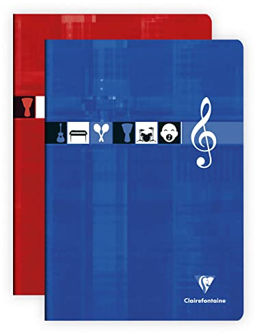 Clairefontaine 3117C - Notenheft für Musikunterricht, geheftet, DIN A4, 24 Blatt, französische Lineatur mit Notenlinien, 90 g, farbig sortiert, 1 Stück