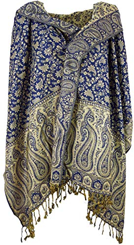 GURU SHOP Indischer Pashmina Schal, Schultertuch, Stola mit Paisley Muster - Blau, Herren/Damen, Synthetisch