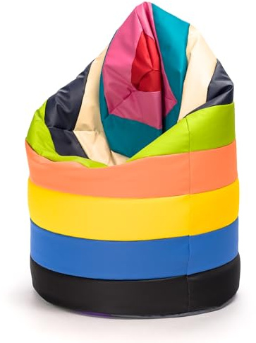 Ecopuf - Pouf Poltrona Sacco Patchwork Design Mis. L in Ecopelle - Puffo per sedersi da Interno/Esterno - Pouf Sacco Antistrappo Antimacchia - Poltrona a Sacco Imbottitura in Perle di Polistirolo