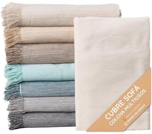 Trapunta Multiuso; Divano Scozzese, Coperta Foulard, Copriletto, Foulard per Divani in Cotone e Altre Fibre Finitura di Qualità Fatto in Spagna, Telo Copridivano (Bianco Ecru, 230x260cm)