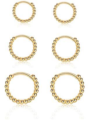 Creolen Gold Damen Ohrringe, Klein Schlafen Creolen Ohrring Set für Damen Herren Mädchen (8mm/10mm/12mm)