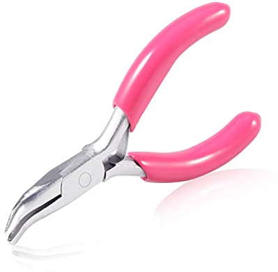 SPEEDWOX Mini-Spitzzange, gebogen, 7,6 cm, mit pinkem PVC-Griff, Schmuckzange für Perlenstickerei, Schmuckherstellung, Drahtwickeln, Basteln, Hobby-Zubehör