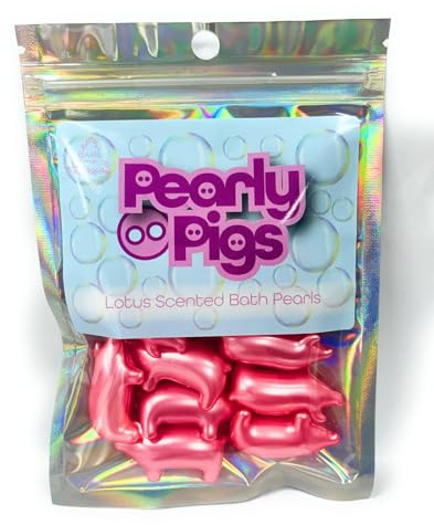 Pearly Pigs Lotus Scented Bath Pearls. Mix of 10 Pig Shaped Bath Pearls Full of Lotus Scented Bath Oil. Stocking Filler, Pig Themed Gift, Retro Gift Bath Beads, Bath Oil Beads