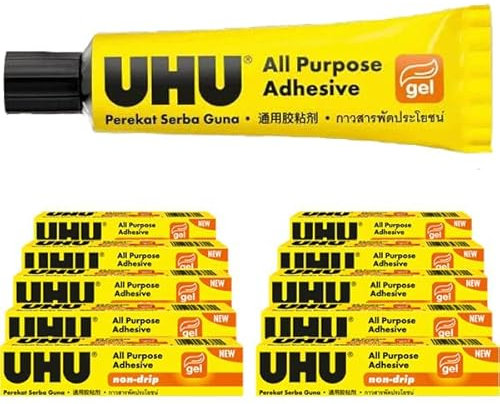 Glue Stick 10 x UHU 20ml All Purpose Gel Glue | Non-Drip, Fast Drying Formula & Dries Transparent | Apply to Most Materials