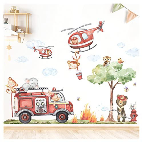 Little Deco XXL Wandsticker Feuerwehr Set Wandtattoo Kinderzimmer Tiere Wolken Baum Wandaufkleber Babyzimmer selbstklebend Deko DL960-5