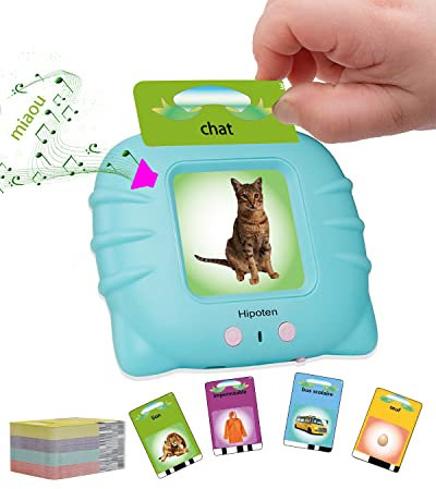 Cartes éducatives,Flash Jouets éducatifs pour Jeunes Enfants de 1 à 6 Ans, Jouets préscolaires pour écouter et Apprendre 224 Mots (Bleu français)