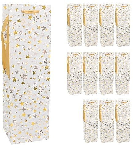 Idena 30357-10 - Sacs à bouteilles étoiles, 12 pièces, 12 x 39 x 10 cm, sacs en papier, sacs cadeaux, sacs de Noël
