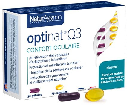 NaturAvignon Optinat | Complement alimentaire yeux confort oculaire + vision optimale | Riche en EPA + DHA | Extrait de myrtille + luteine yeux | Fabriqué en France | 15jours
