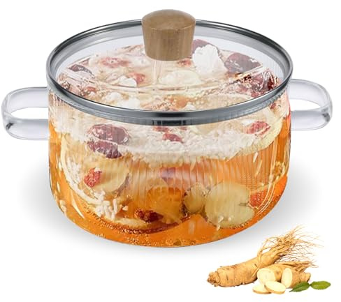 Foppla Kokkärl i glas med lock 1,6 L / 6 oz värmebeständigt glaskastrull med dubbla handtag non-stick borsilikatglas spishäll gryta säker klar matlagningsgryta för soppa mjölk sås pasta nudel