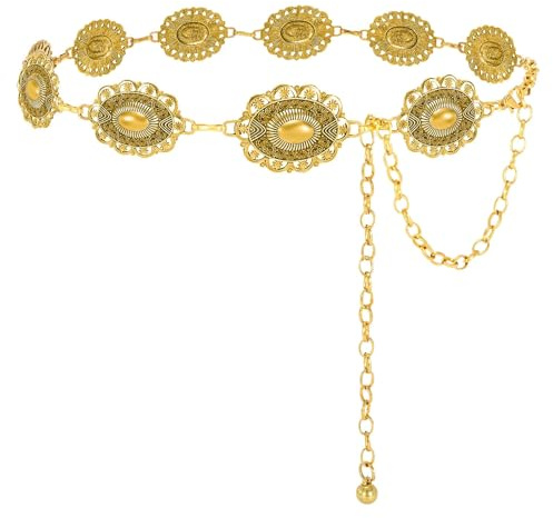 VONMELLI Cintura Gioiello in Metallo Catena Elegante Oro & Argento Regolabile Sottile per Vestito Jeans